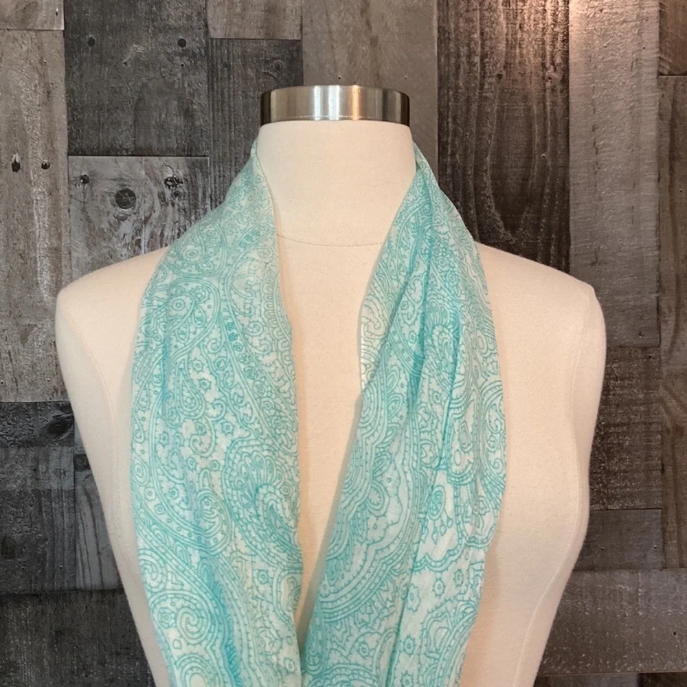 Blue white scarf floral paisley sheer lightweight festival boho quiet luxury